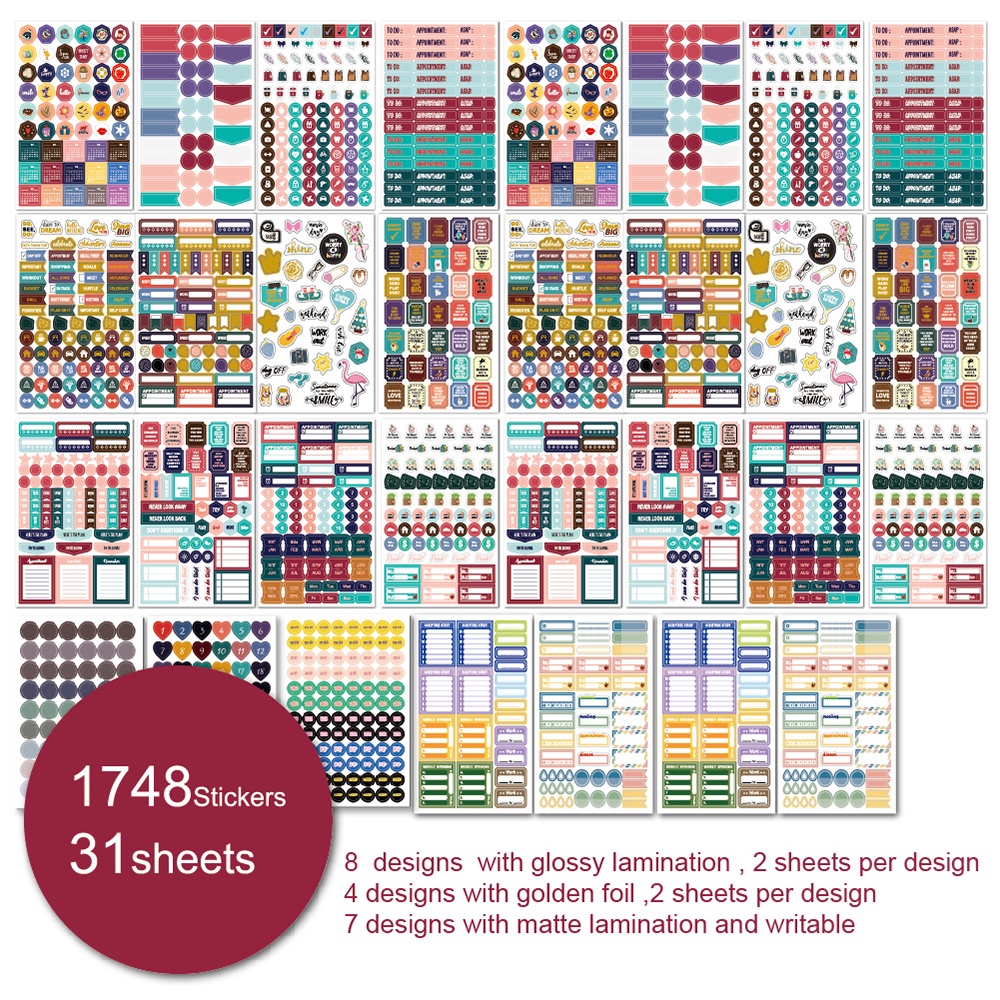 1748Pcs Planner Stickers for Diary Accessories Stickers DIY Material