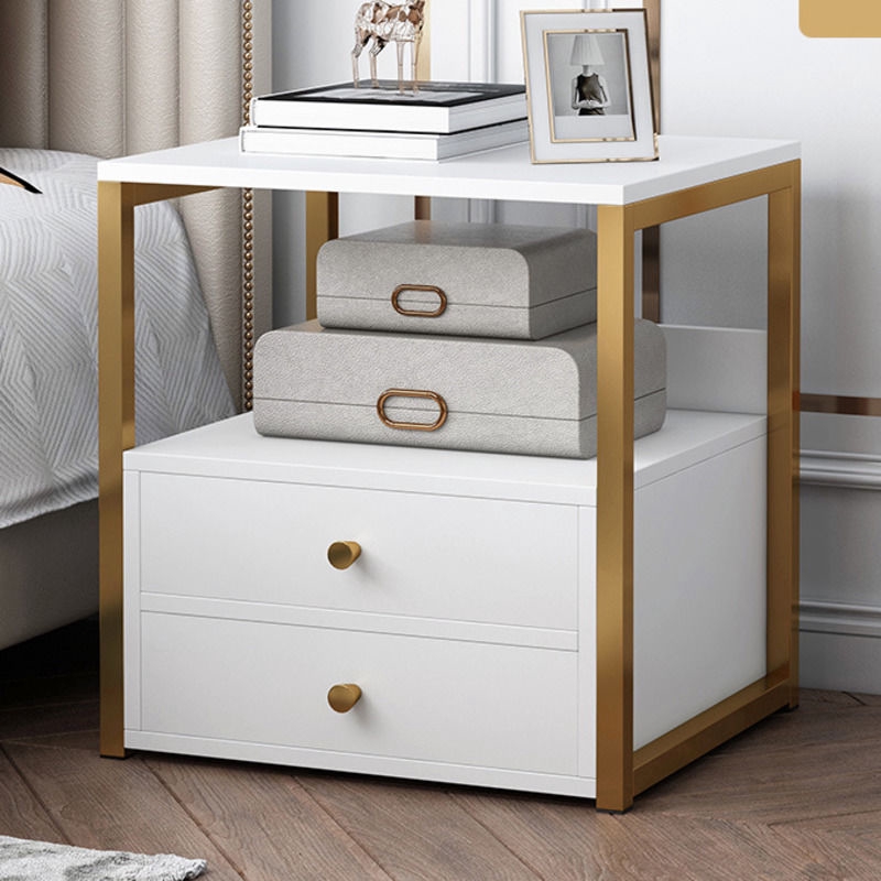 White Gold Bedside Table Simple Modern Multi Functional Northern Europe Imitation Solid Wood Economy Bedroom Storage Small Cabinet Drawer Shopee Singapore