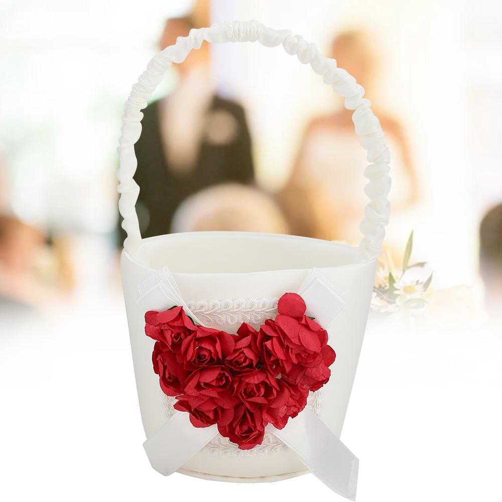 Romantic Heart Shape Roses Wedding Flower Ribbon Basket Ceremony