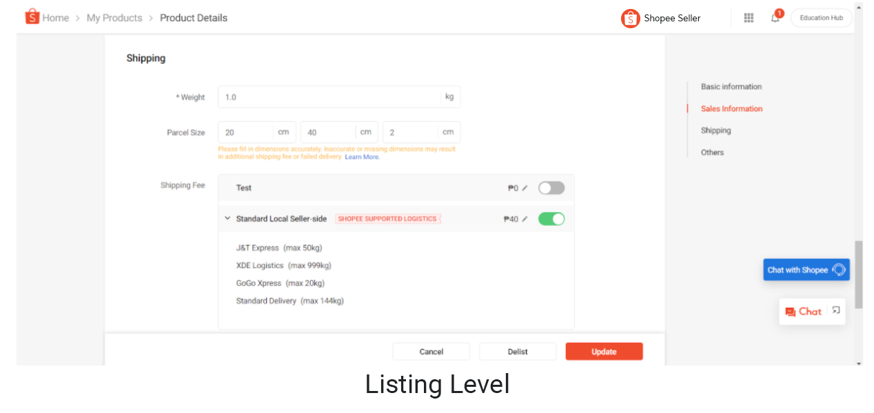 Standardised Shipping Rates for Shopee Supported Logistics (SSL) Channels