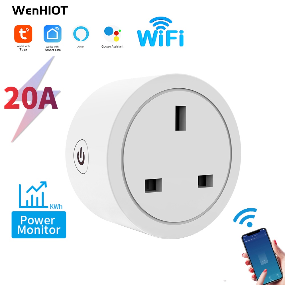 20A Tuya Wifi Socket UK Plug Smart Socket Wifi switch Smart Life App Control Works with Alexa Google Home
