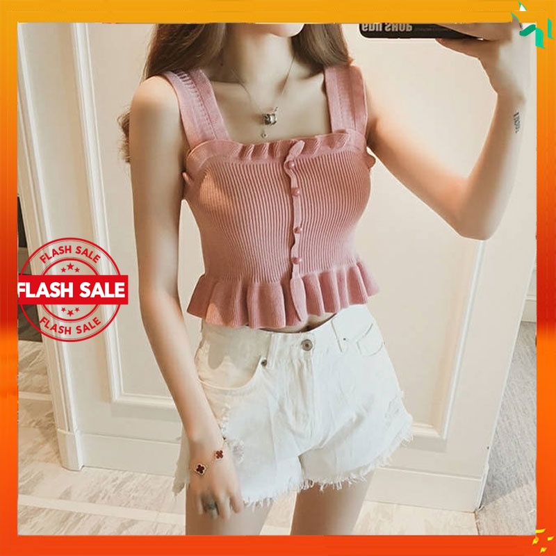 Tide Women Ruffles Sleeveless Tanks Summer Plain Off Shoulder Camisoles