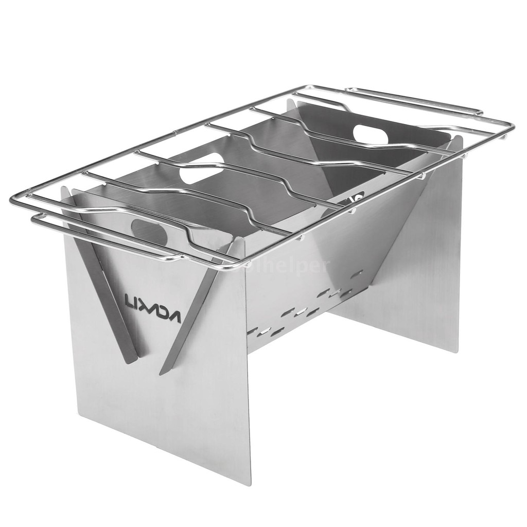 Lixada Camping Wood Burning Stove Outdoor Portable Folding Stainless Steel Backpacking Cooking Stove With Grill Plate And Bellow Shopee Singapore