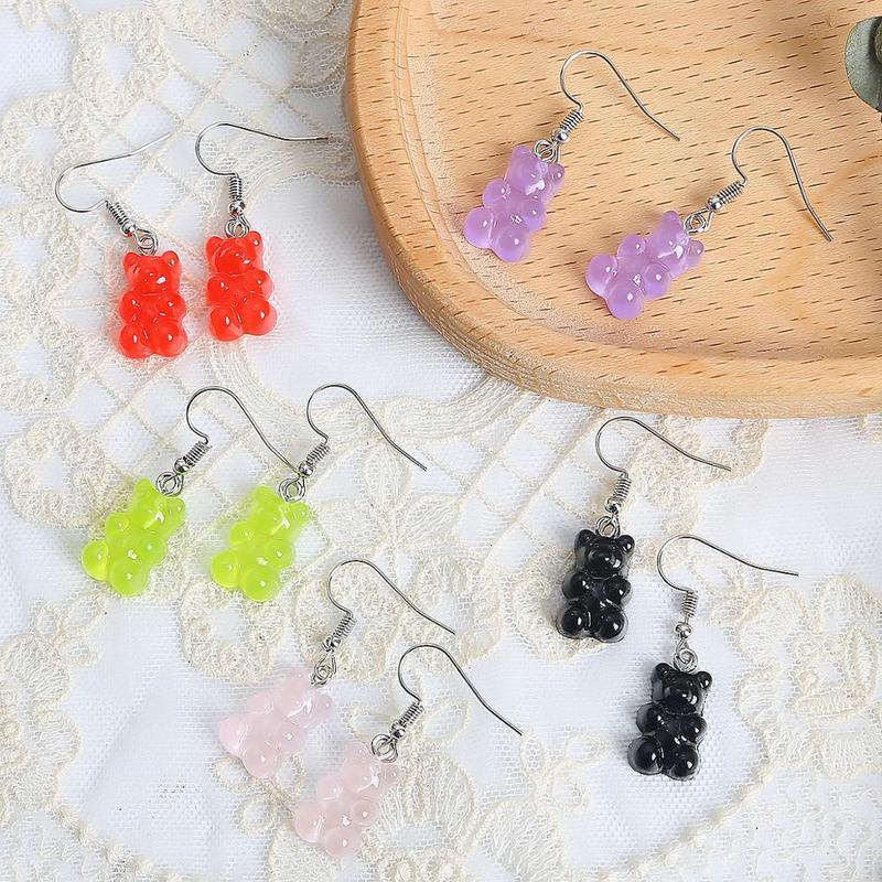 Image of Candy Color Resin Cartoon Bear Earring/ Cute Jelly Bear Pendant Ear Hooks/ Transparent Bear Women Fashion Dangle Gifts Jewelry #8