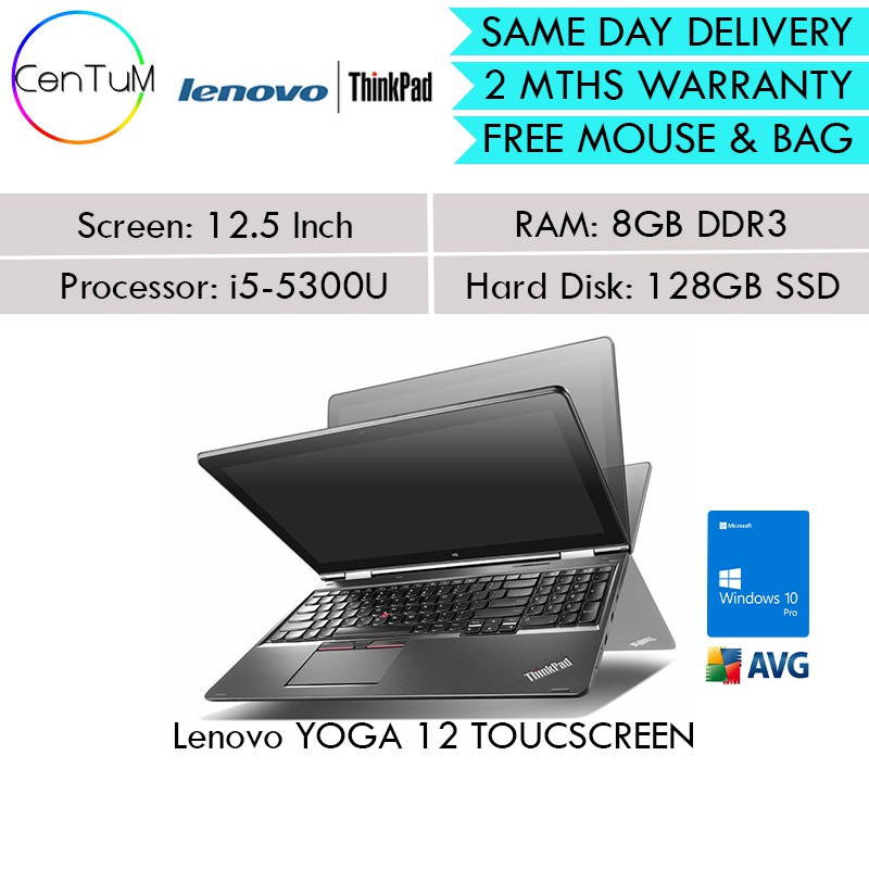 Same Day Delivery Refurbished Lenovo Thinkpad Yoga 12 Touch Screen 12 5 Core I5 5300u 2 3ghz 8gb 128ssd Win10 Pro Shopee Singapore