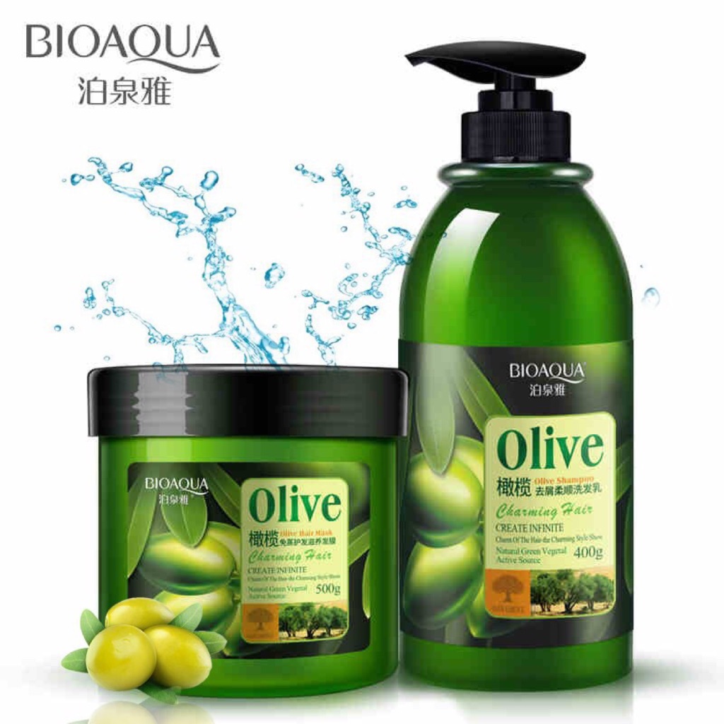 2pcs Bioaqua Hair Care Set Olive Shampoo Olive Hair Mask Anti Off