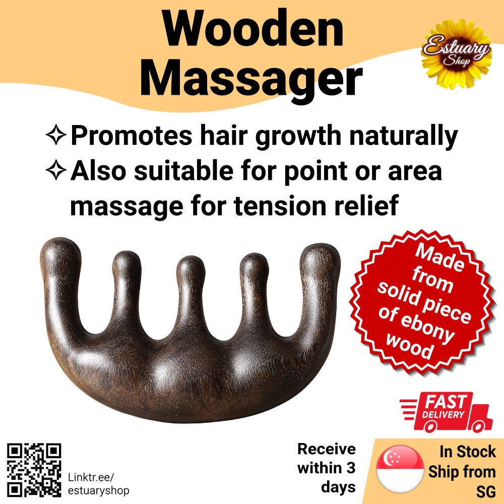 [SG Seller] Natural Ebony Wood Wide Tooth Comb Scalp & Body Massage