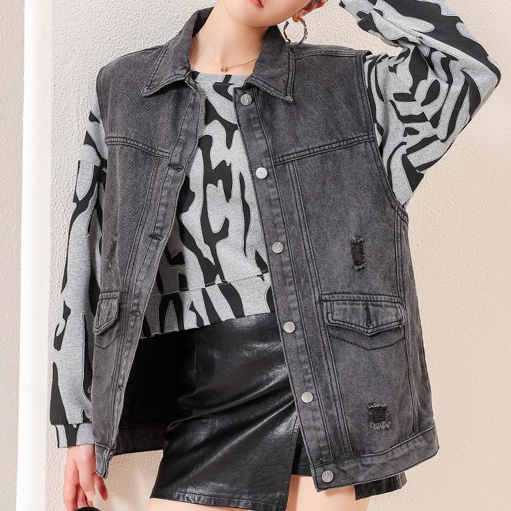 Keey Cowboy Vest Sleeveless Jacket Outer Black Denim Vest Shopee Singapore