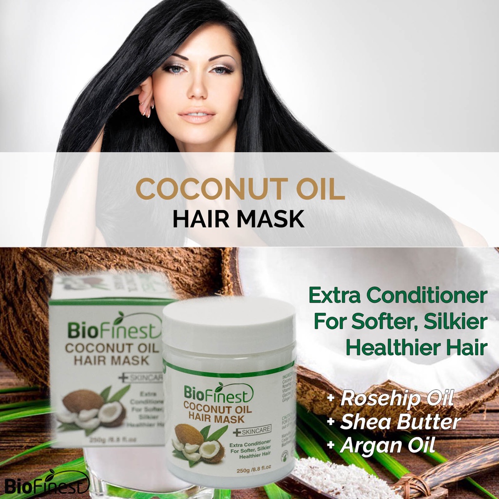Biofinest Coconut Oil Hair Mask - Shea Butter Rosehip Argan Oil Vitamin B E  - Conditioner Hydrate Dry Damaged Hair 250g | Shopee Singapore