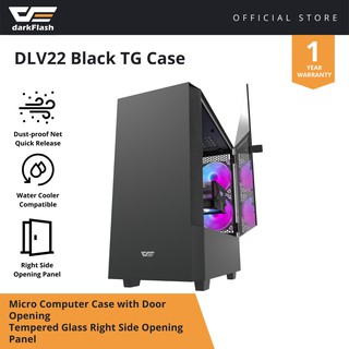DARKFLASH DLV 22 ATX Computer Case | Black/White | Tempered Glass Side Panel | Right-side Door Opening | No fans include