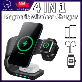 DESKTRON 4-IN-1 Wireless Charger,  15W QI Fast Charge Magnetic Wireless Charging Dock