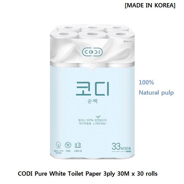 [SSANGYONG C&B] MADE IN KOREA CODI Pure White Toilet Paper 3ply 30M x