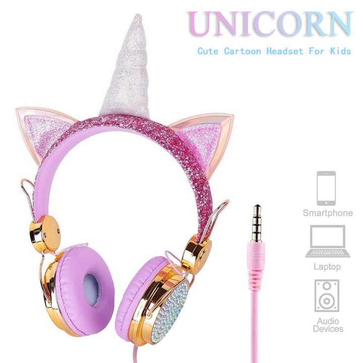 Unicorn Cute Kids Headset 3.5mm Cartoon Wired Headphone With Mic Online Study For Kid Children – >>> top1shop >>> shopee.sg