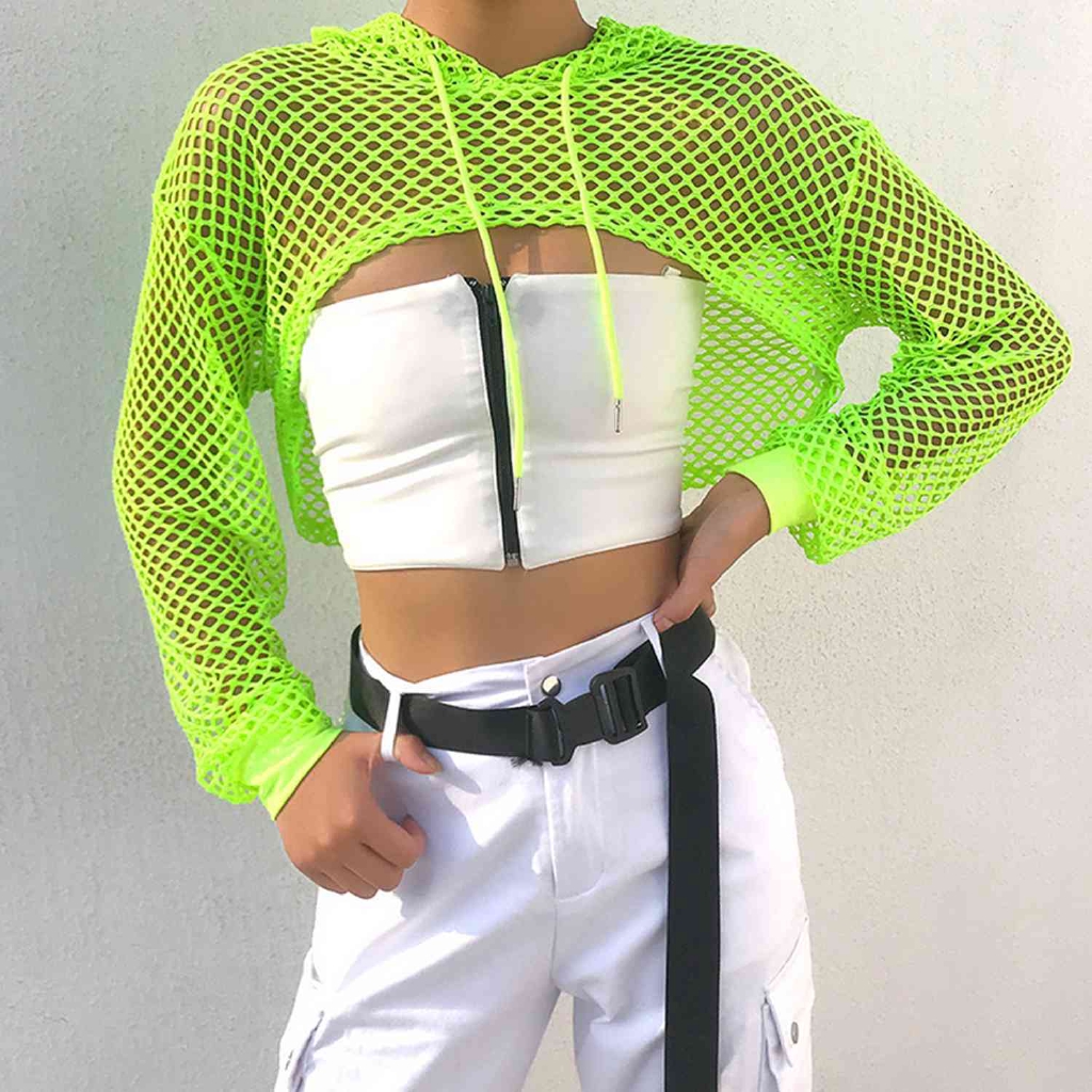 green fishnet crop top