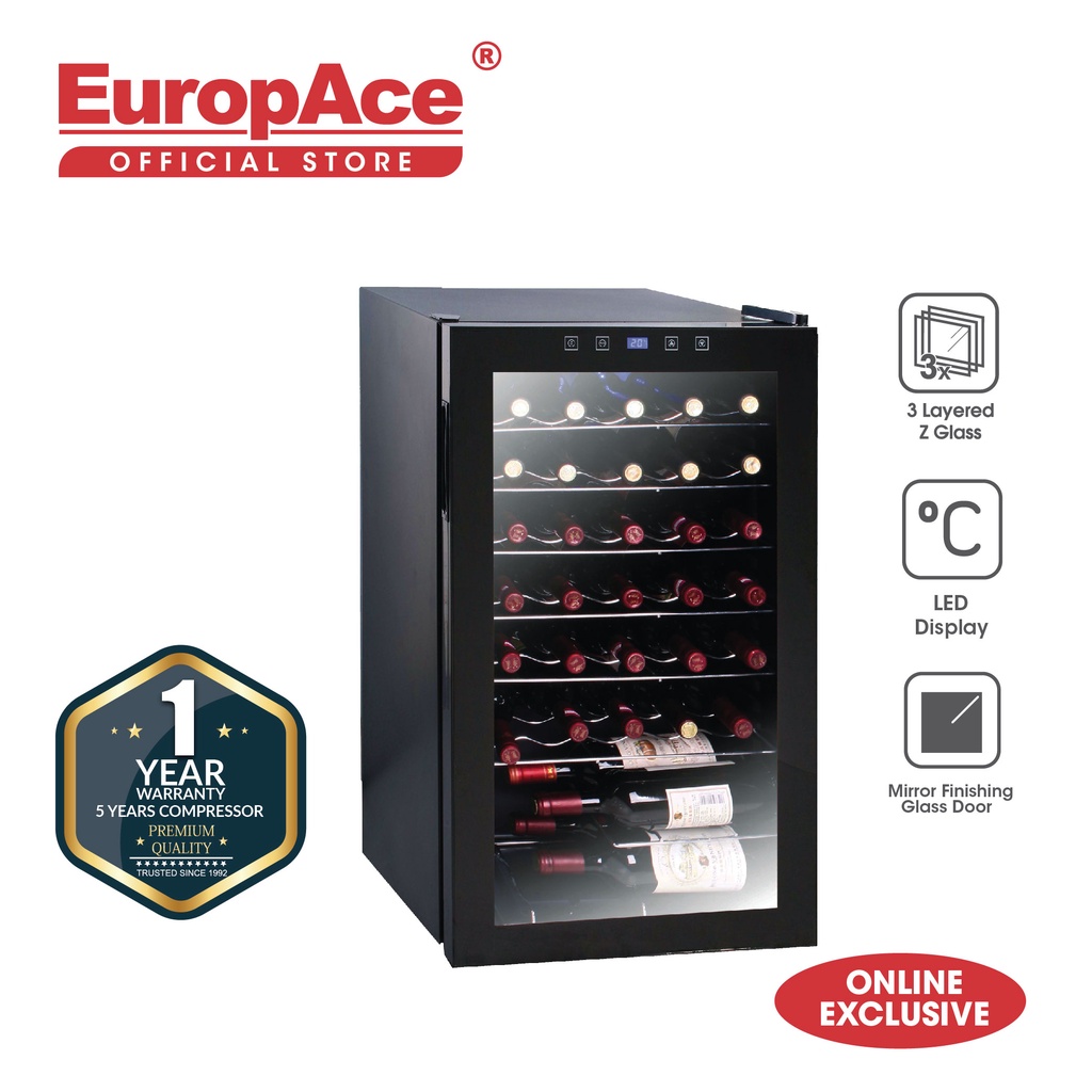EuropAce 33 Bottles Wine Cooler EWC 1331S 5 Years Compressor Warranty