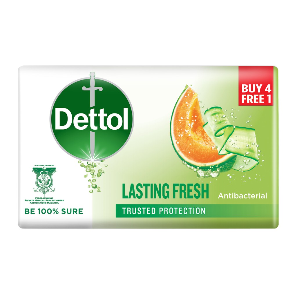 4+1 Dettol AntiBacterial Bar Soap Lasting Fresh 100G (Kills 99.9