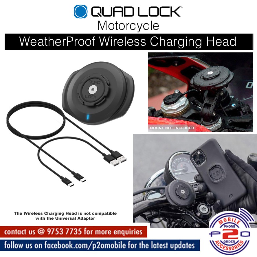Quad Lock MotorCycle WeatherProof Wireless Charging Head