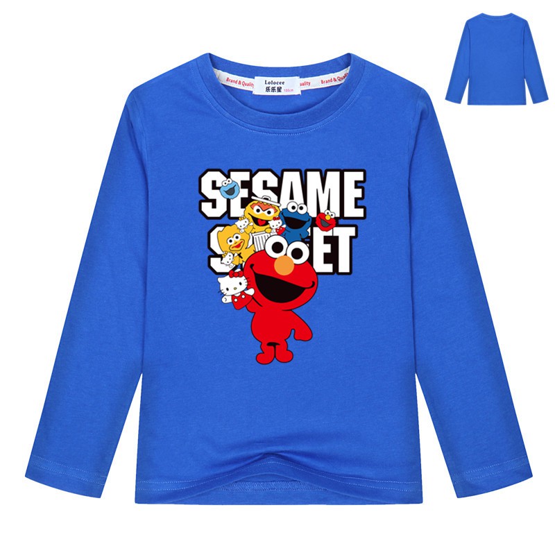 Girls Sesame Street Elmo Long Sleeve T Shirt Elmo Cookie Monster Friends Top - black off shoulder crop top with black choker roblox