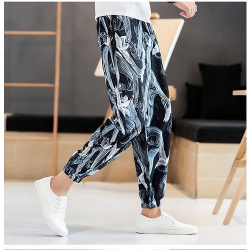 Image of Men's Fashion Loose Crane Print Pants #1