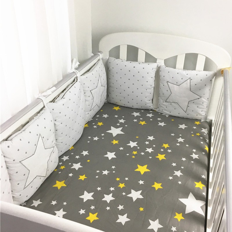 6 Set Embroidery Stars Crib Bumper Baby, Crib Headboard Cushion