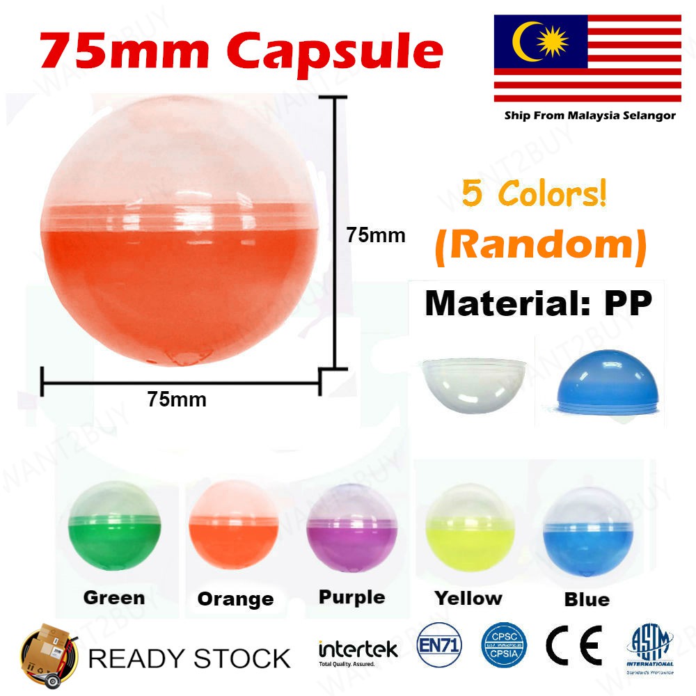 Ready Stock 75mm 7 5cm Colorful Transparent Plastic Surprise Egg Plastic Capsule Ball Toys Vending Claw Machine 扭蛋壳 Shopee Singapore