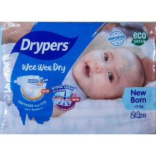 Drypers Newborn NB24 Diapers Wee Wee Dry Up to 5 kg Eco Green New Design [SG Stock]