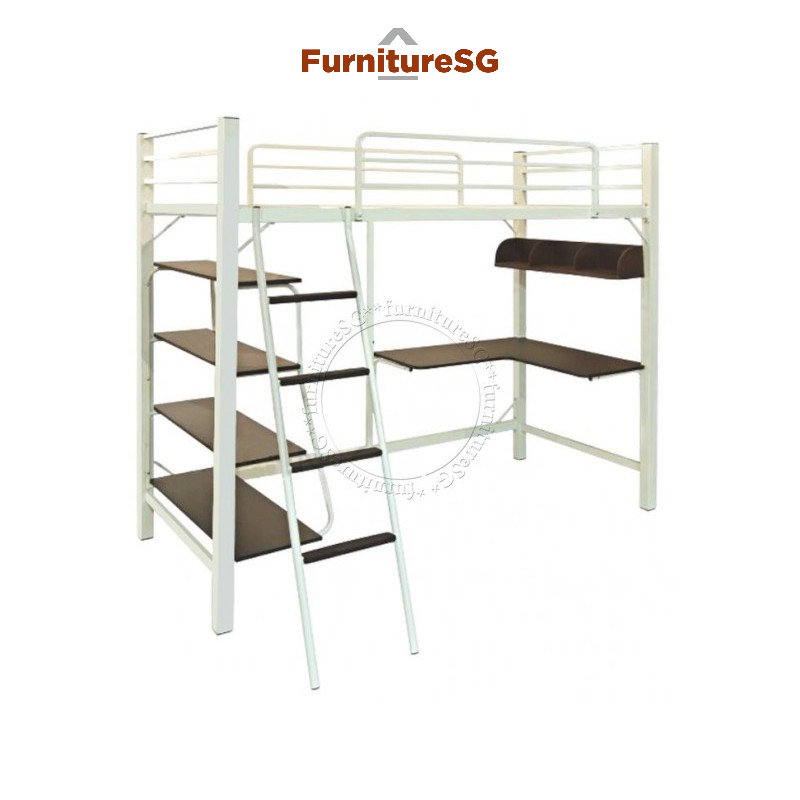 Modern Type Metal Loft Bed with Work Station and Shelves Shopee Singapore