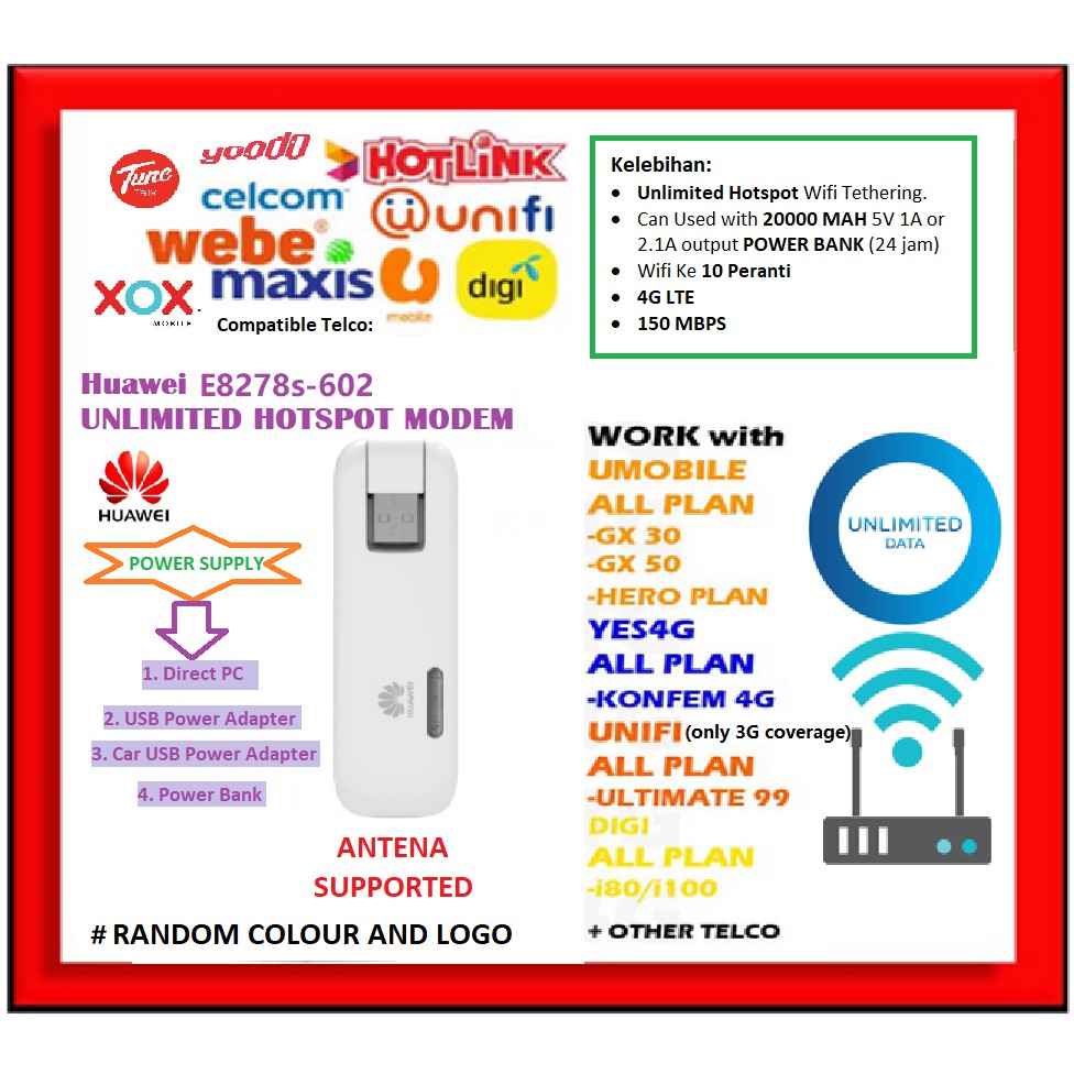 Modded Modified Unlocked Huawei E8278s 602 150mbps Lte Cat4 Unlimited Wifi Tethering Hotspot Dongle Modem Shopee Singapore