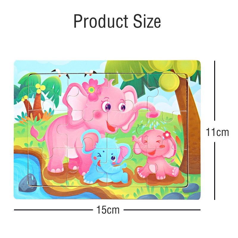 12 Piece Kids Wooden Puzzles Cartoon Animal Jigsaw Game Baby Wood Educational Toys for Children