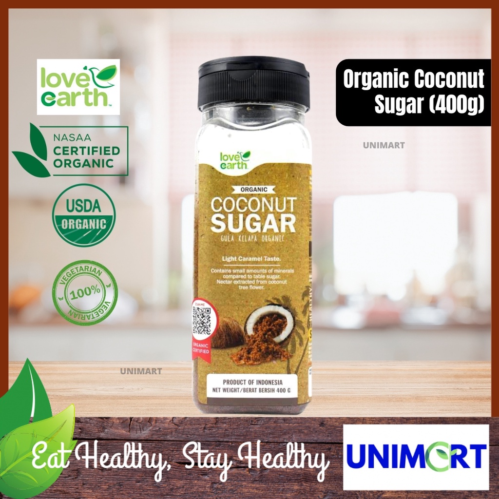 Love Earth Organic Natural Coconut Sugar 400g Premium Healthy Low Sugar Organic Coconut Sugar Level Organic Sugar Nn Original War Sugar Shopee Singapore