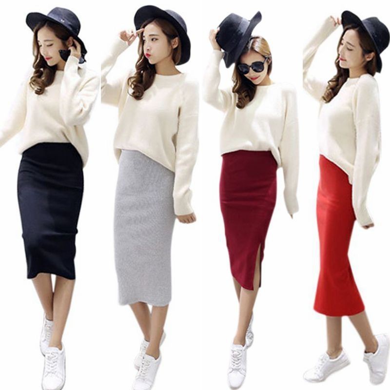 Korean High Waist Elegant Pencil Skirts Casual Office Midi Skirt | Shopee  Singapore