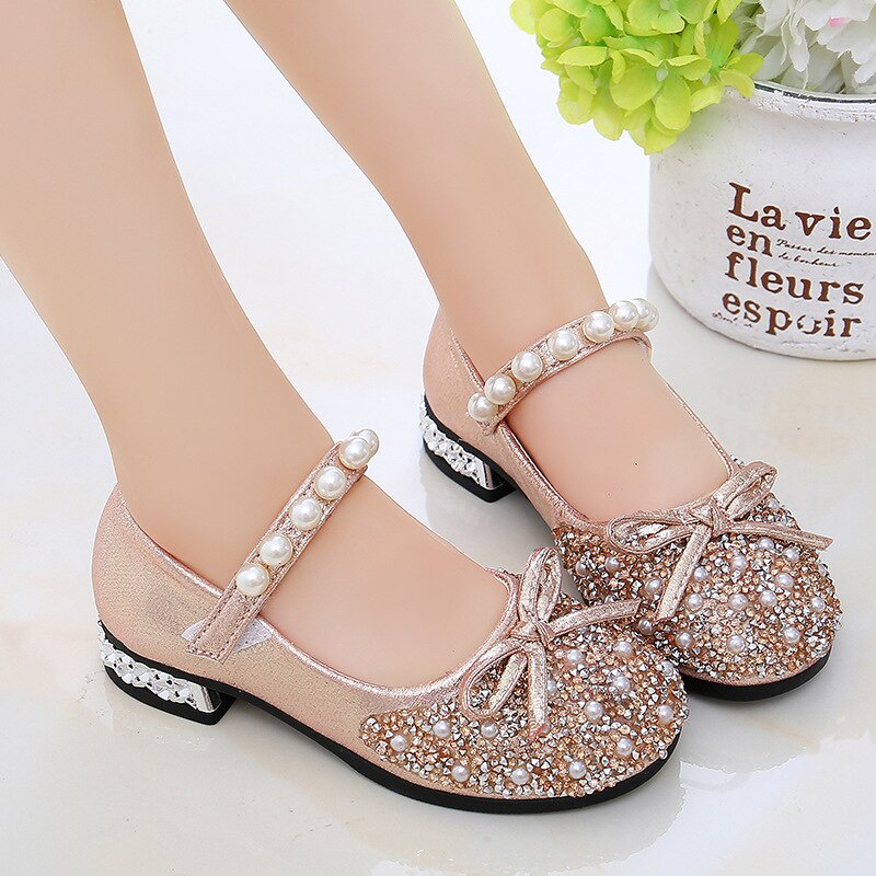 Sparkle Sequin Bowknot Princess Sandals Touch Fastening Rubber Sole Closed Toe Wedding Sandals Shoes for Party Dress Up GACOZ Children Girls Mary Jane Flat Shoes 
