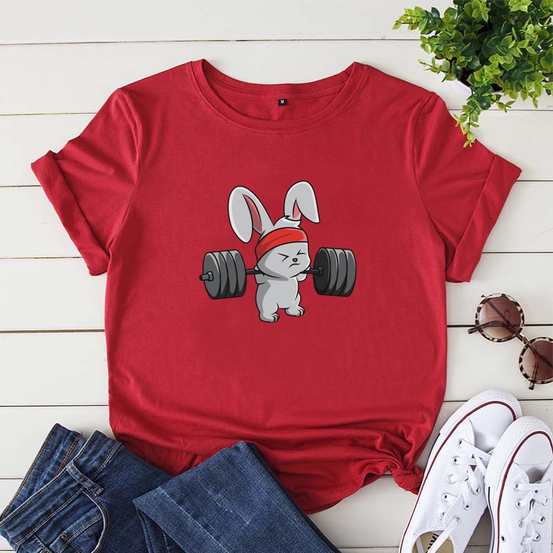 Funny Bunny Gym Cartoon Printing Tee Shirt Cotton Short Sleeve Tee Shirt  Women Casual Tops Graphic Funny T Shirt | Shopee Singapore