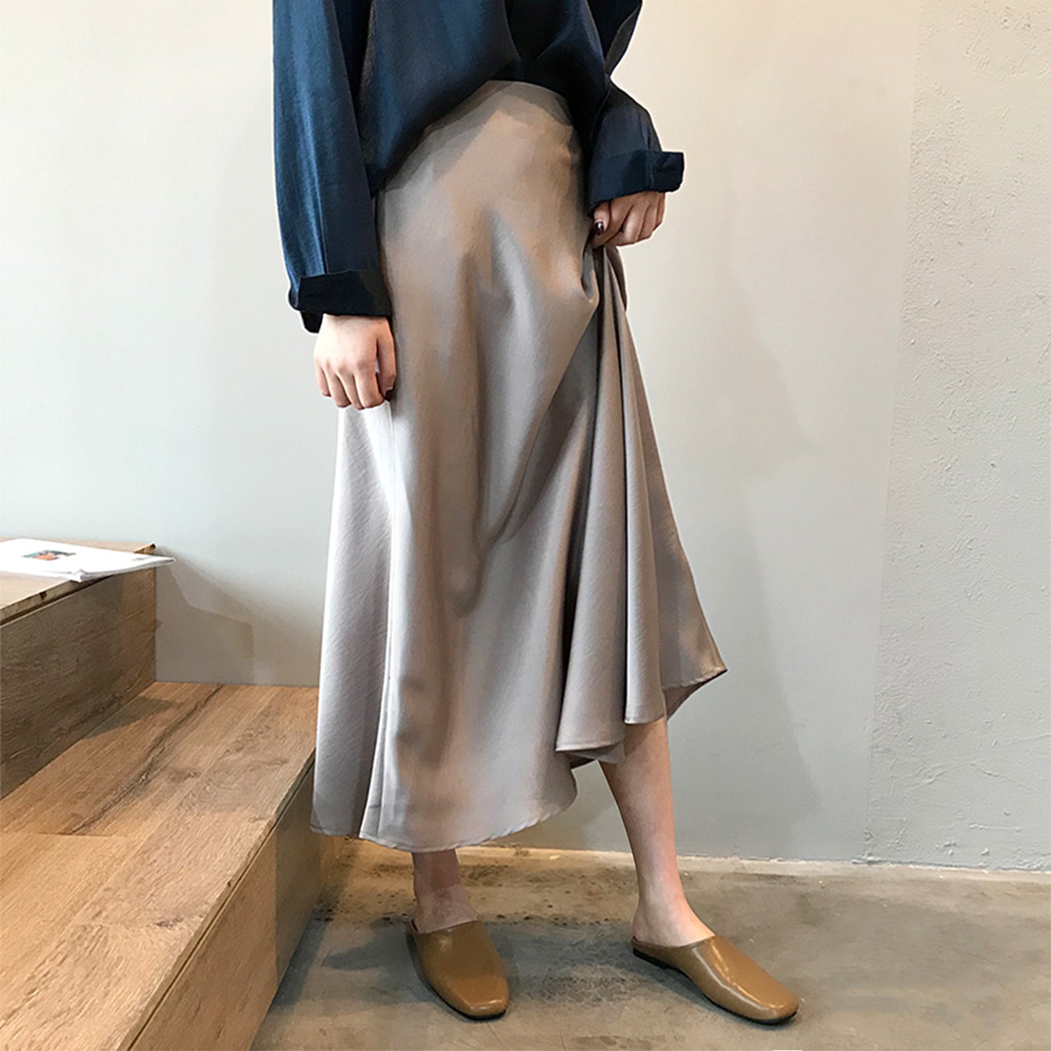 mid length satin skirts on sale