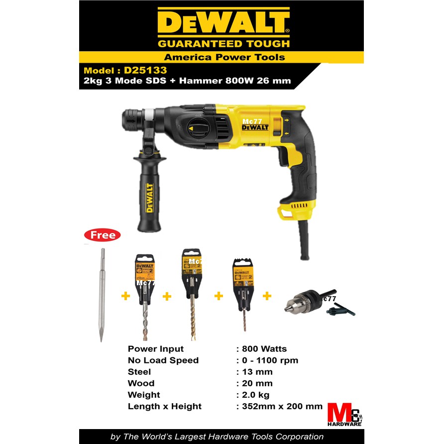 DEWALT D25133 2KG 3 Mode Rotary Hammer Drill Shopee Singapore