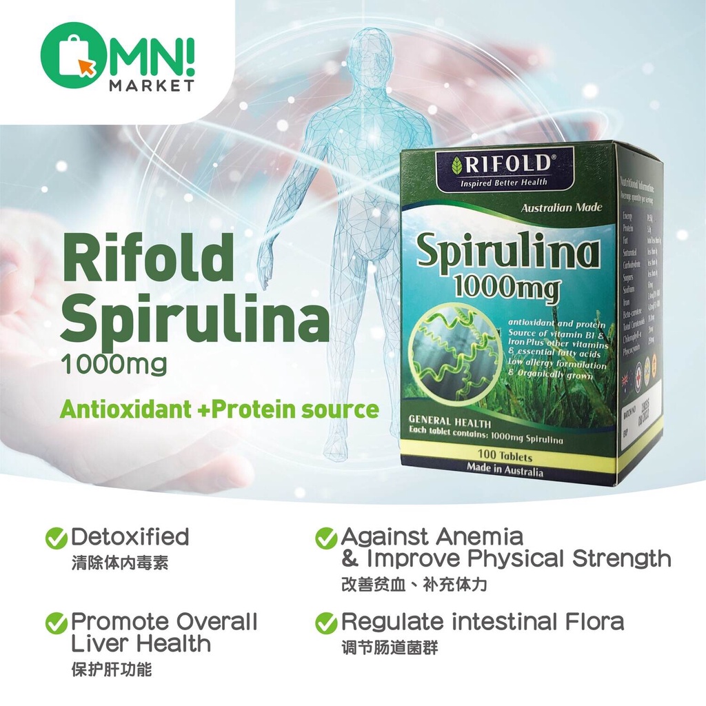 Rifold Spirulina 1000mg Vitamin B1 Antioxidant (100 Tablets