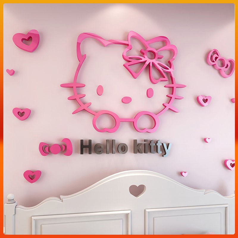 3d Hello Kitty Wall Sticker Decal Cartton Acrylic Mirror Surface Bedroom Decor