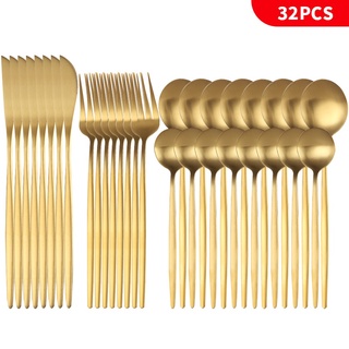 32pcs Gold Tableware Matte Stainless Steel Cutlery Set High Quality Dinnerware Knife Fork Spoon Silverware Set