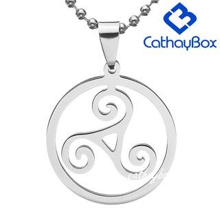 Image of Silver Tone Stainless Steel Triskelion Triskele Round Pendant Necklace 60CM Long