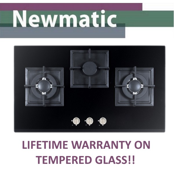 NEWMATIC Builtin Glass Gas Hob 3burner (Lifetime Tempered Glass
