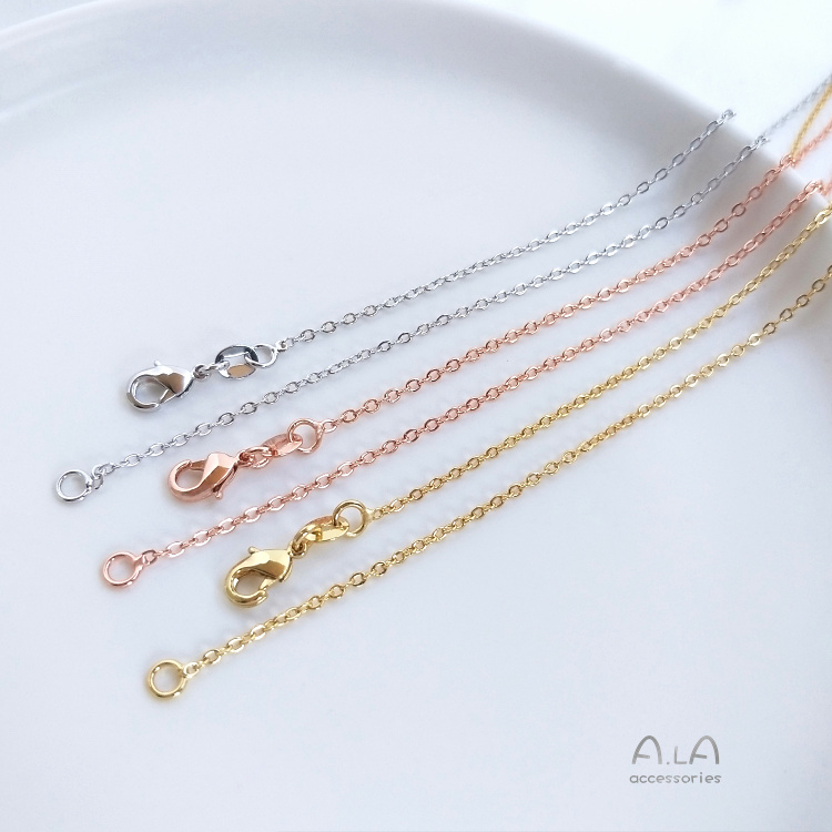 Image of 18K gold rose gold DIY clavicle chain naked chain thin chain o-box chain bead chain color preserving Necklace #5