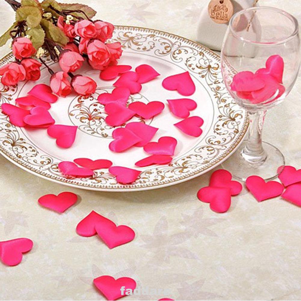 100pcs Satin Heart Shape Petals Artificial Fabric Flower Table Confetti Wedding