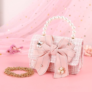 Girls Bags New Fashion Princess Bow Pearl Messenger Bag Kids Handbag Children Coin Purse for Girl's Birthday Gift
