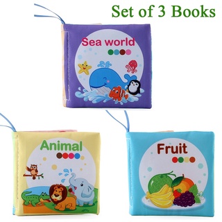 3-Pack Nontoxic Fabric Baby Cloth Activity Crinkle Soft Books Early Educational Toys for Infants Boys and Girls #0
