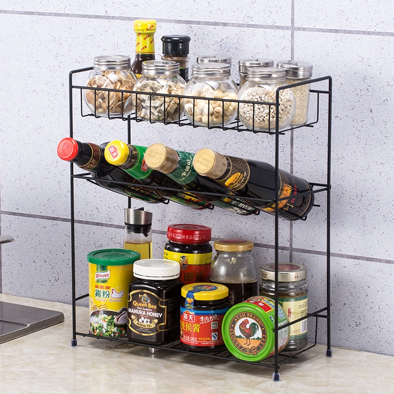 Kitchen condiment rack floor multi-layer condiment rack wrought iron ...