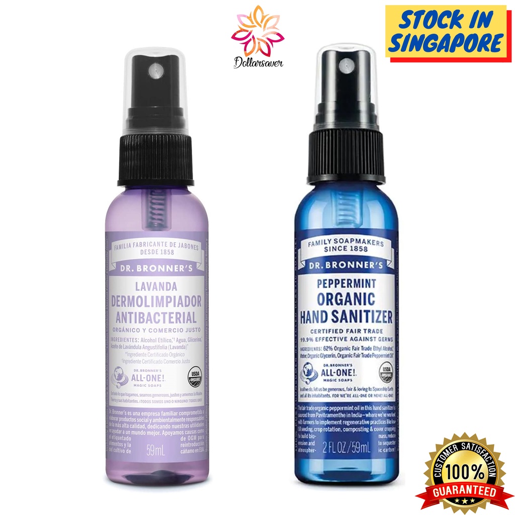 Dr Bronner's Hand Sanitizer Spray Lavender / Peppermint 59ml Shopee