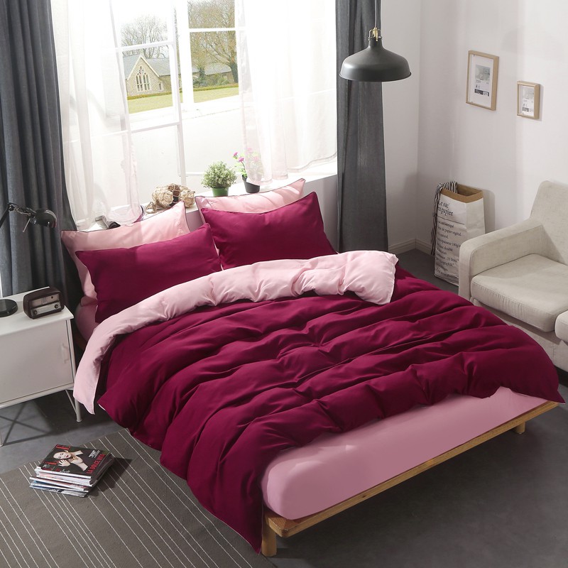 Bedroom Sheet Sets Quilt Cover Duvet Cover Bedsheet Pillowcases Wine Red
