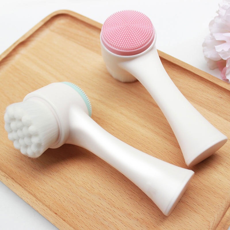 Portable 2 In 1 Double Side Silicone Facial Cleanser Wash Brush Blackhead Removal Face Cleaner Massage Moisturizer