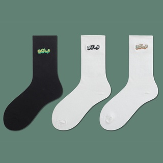 KAFU D168 Unisex Socks Letter Embroidery Cotton Black White Sports
