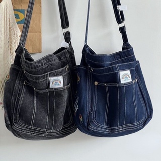 Denim sling bag woman Korean Original crossbody bags Original Tote Bag Casual Embroidery Washed 斜挎包女